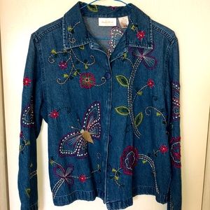 Women’s SP (Small/Petite) Denim Embroidered Jeans Jacket by Studio Works.